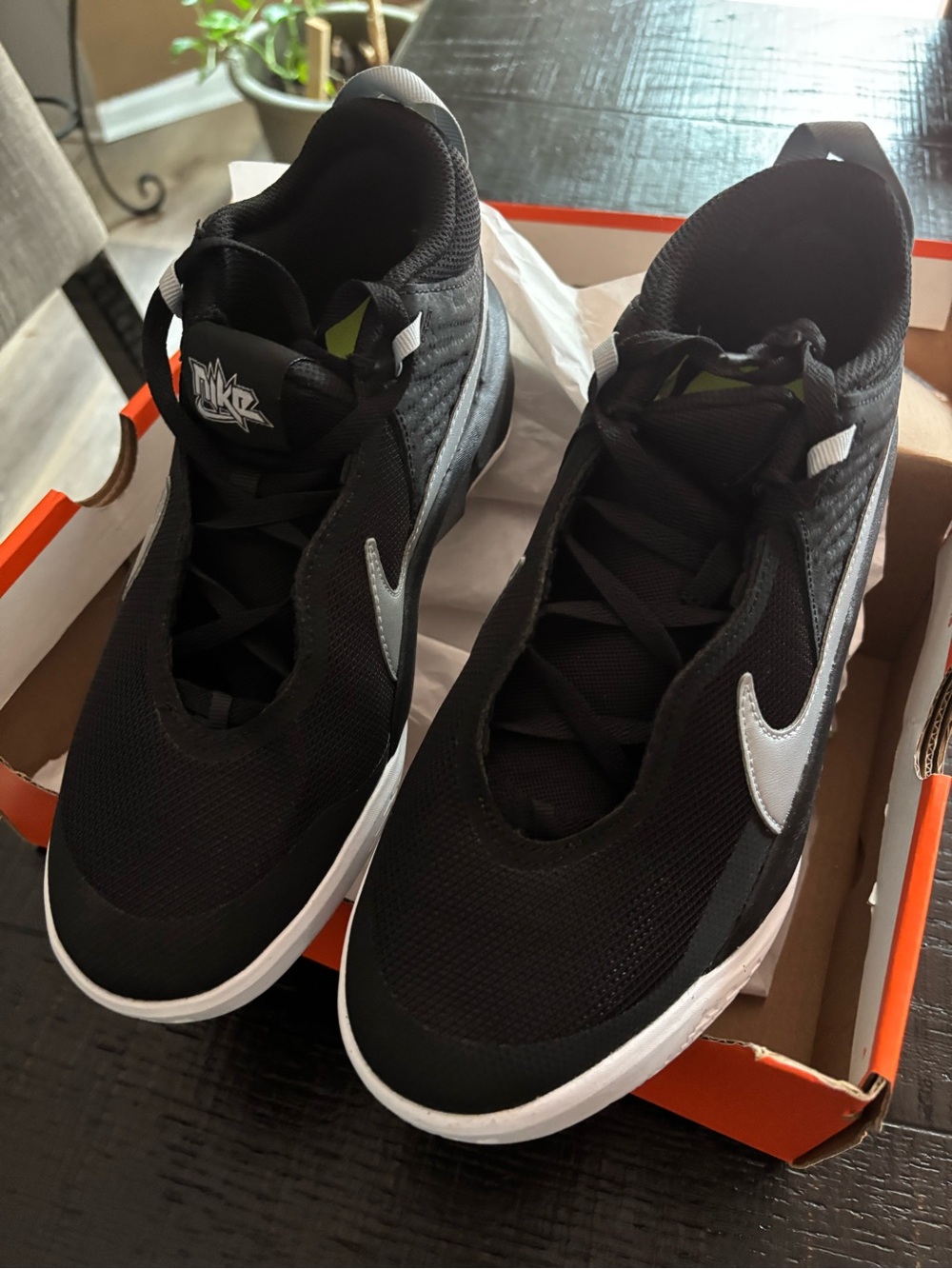 Nike Men’s Black White Athletic Sneakers with Silver Swoosh
